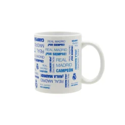 JLK Merchandising, S.L. Artículos Para Bebidas*Taza Cerámica 300ml Blanca/Azul Texto Real Madrid
